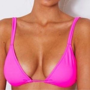 White Fox Boutique Neon Pink Thong Bikini size small top xsmall bottom
